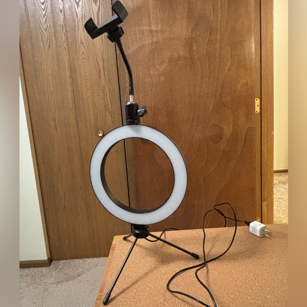 Influencer ring light with phone holder.